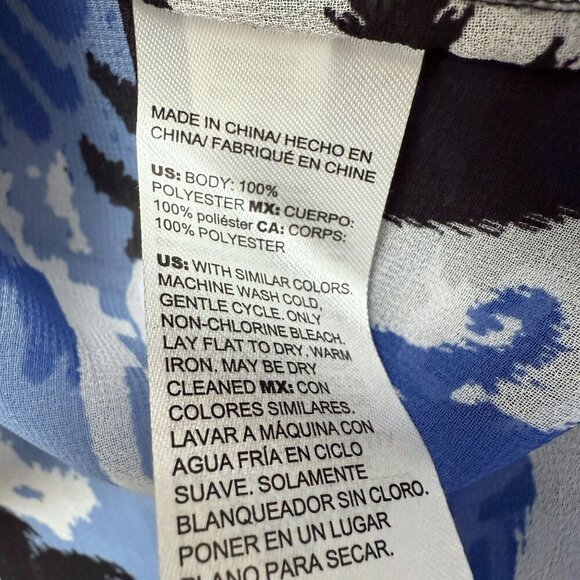 CHICO'S Trapunto Blouse Size 12 / L (Chicos 2) Blue Black Ikat Flowy Chiffon NWT - Picture 13 of 14